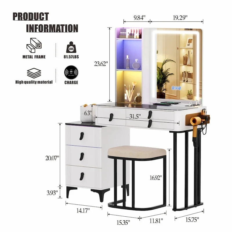 Coiffeuse avec éclairage LED