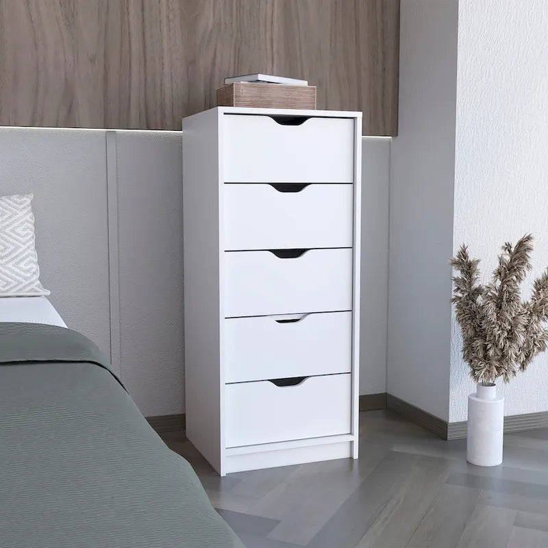 Comodino alto a 5 cassetti con sistema estraibile