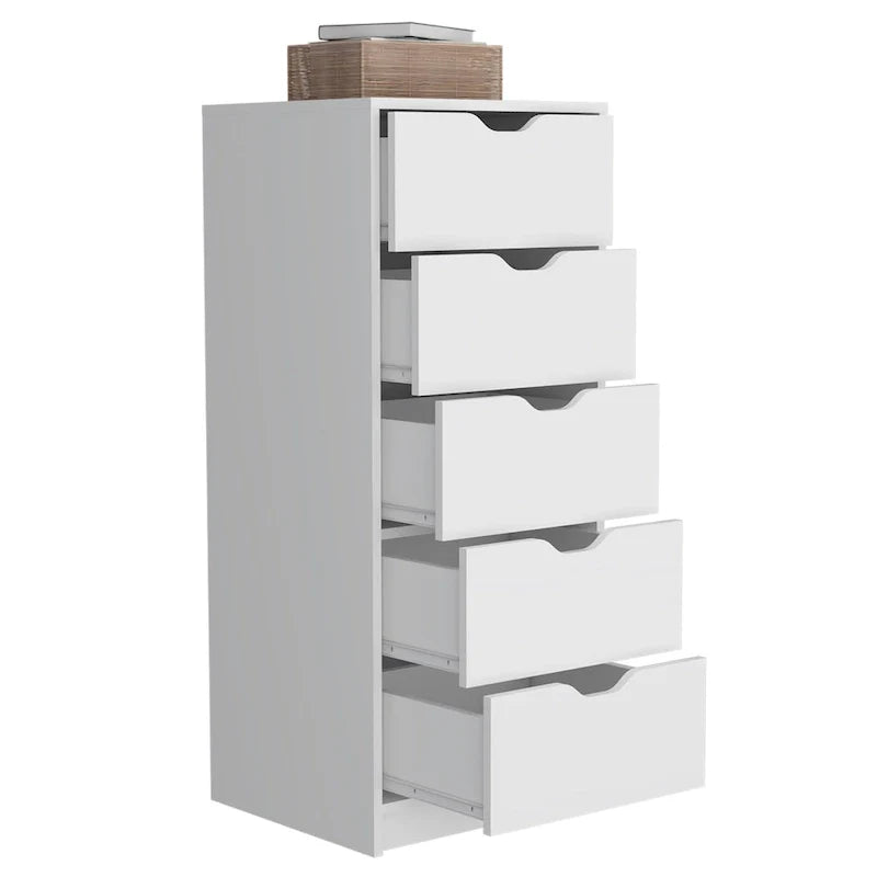 Comodino alto a 5 cassetti con sistema estraibile