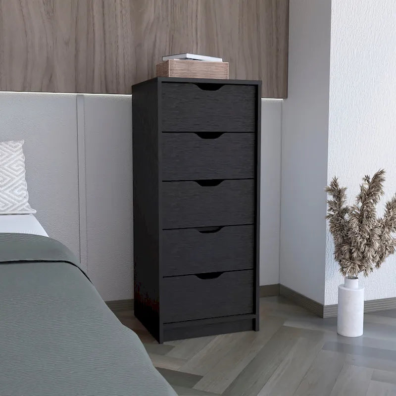 Comodino alto a 5 cassetti con sistema estraibile