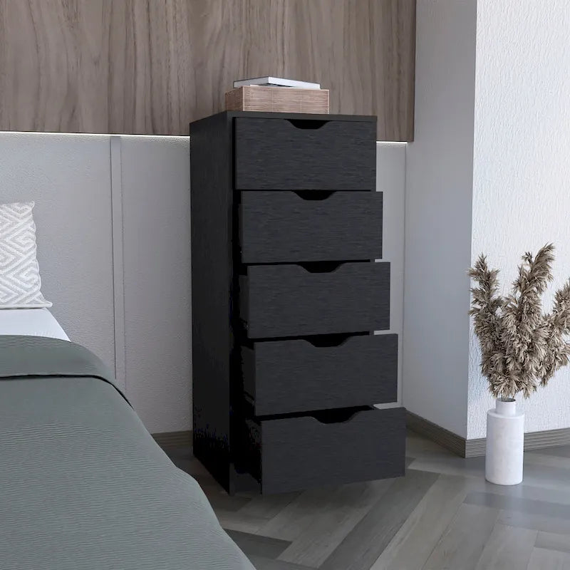 Comodino alto a 5 cassetti con sistema estraibile