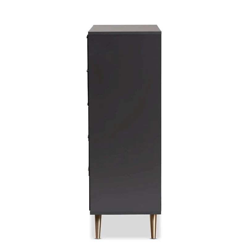 Commode à 5 tiroirs Kelson en bois gris foncé et doré
