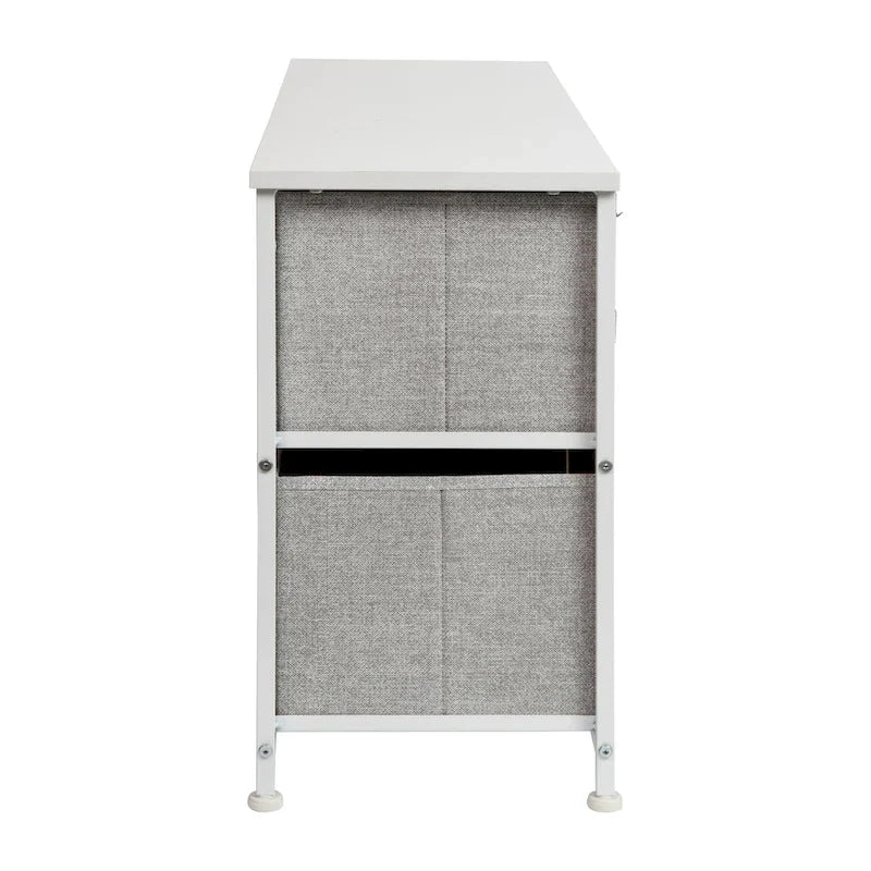Commode de rangement à 5 tiroirs avec plateau en bois et tiroirs en tissu foncé