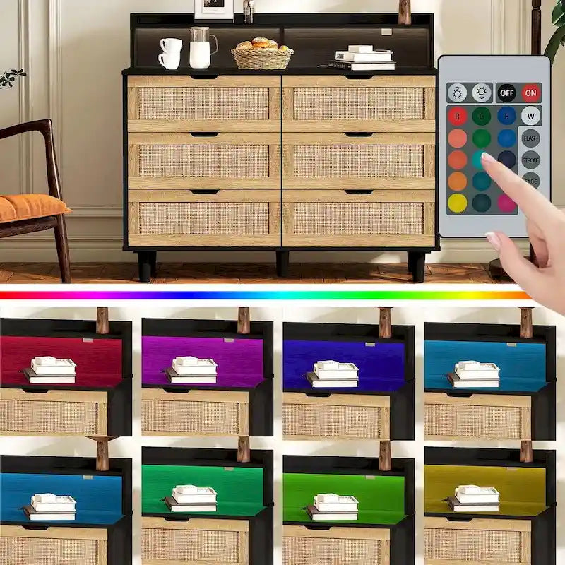 Cassettiera a 6 cassetti larga 43 pollici con LED e presa di corrente