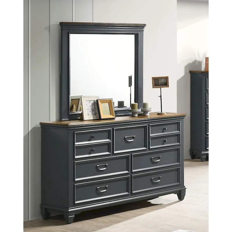 Cassettiera in legno Roundhill Furniture Clelane con 7 cassetti e specchio