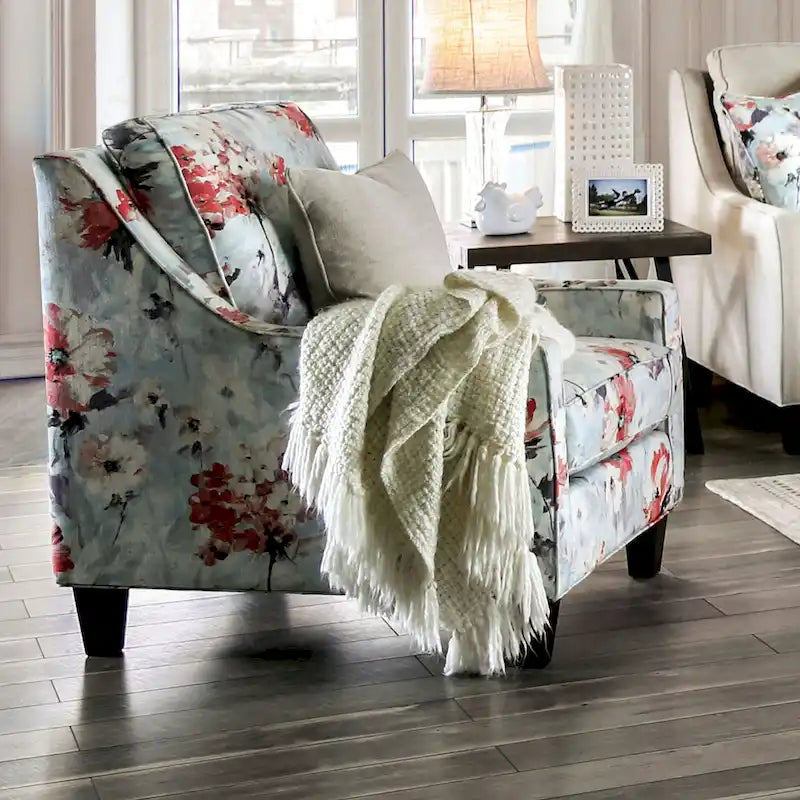 Chaise d'appoint Lilu en chenille et lin ivoire de Furniture of America