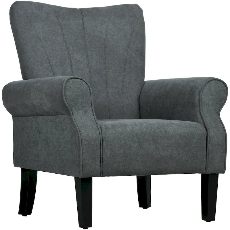 HOMCOM Fabric Accent Chair, Mid-Century Modern Armchair with Wood Legs, Soft & Padded, Rolled Arms