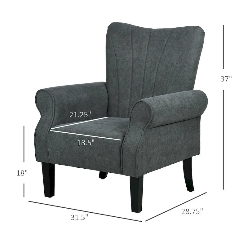 HOMCOM Fabric Accent Chair, Mid-Century Modern Armchair with Wood Legs, Soft & Padded, Rolled Arms