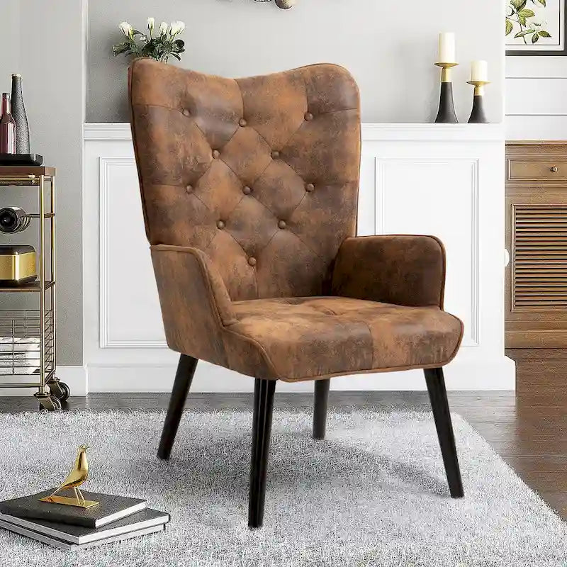 AVAWING Fauteuil d'appoint rustique à accoudoirs avec dossier capitonné et ailes