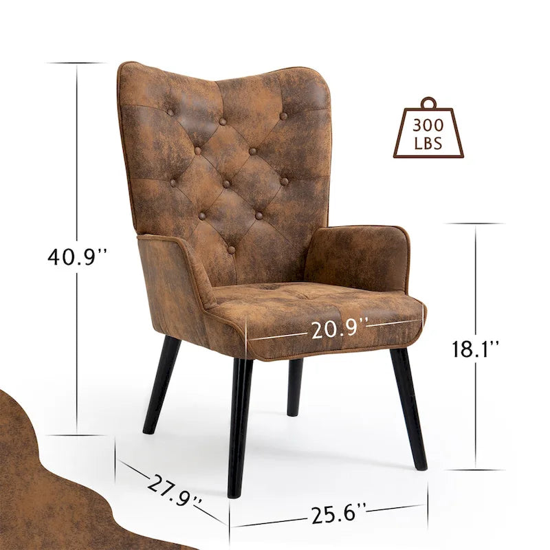 AVAWING Fauteuil d'appoint rustique à accoudoirs avec dossier capitonné et ailes
