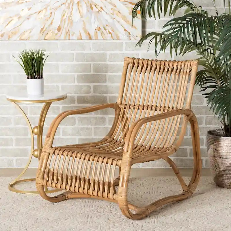 Fauteuil d'appoint en rotin naturel Blanca, style bohème moderne