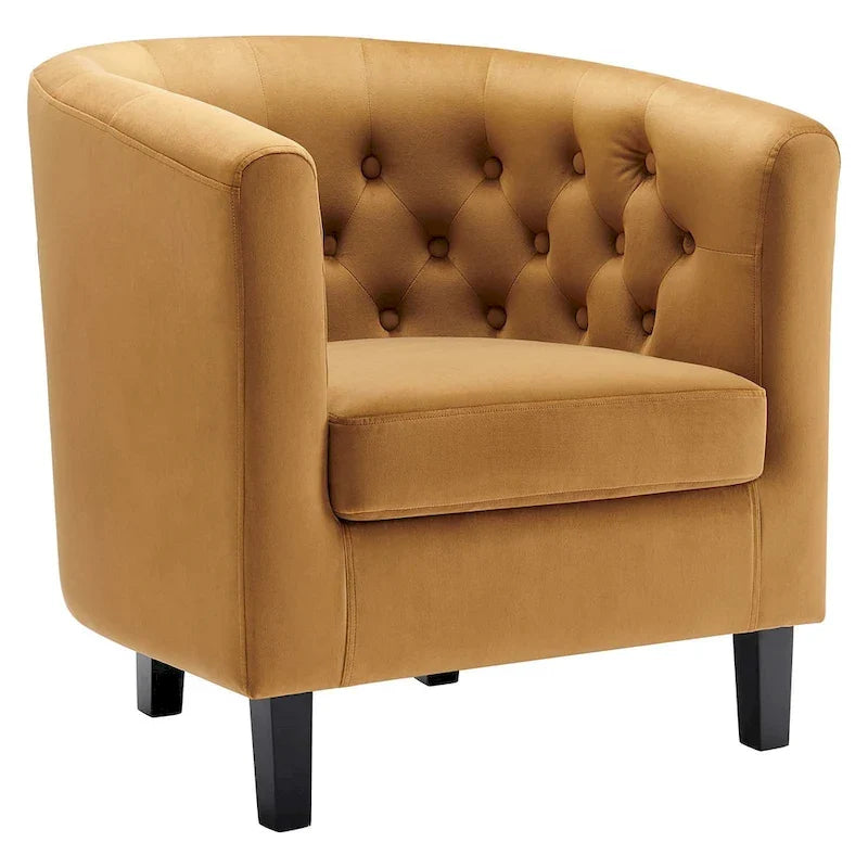 Fauteuil crapaud Bristol Classic Cognac en velours capitonné