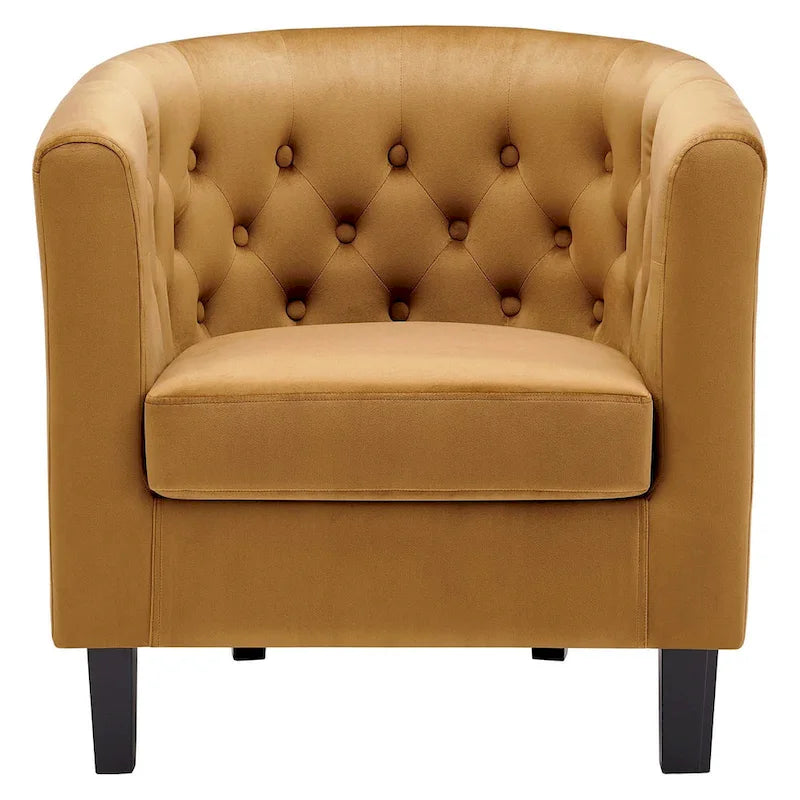 Fauteuil crapaud Bristol Classic Cognac en velours capitonné