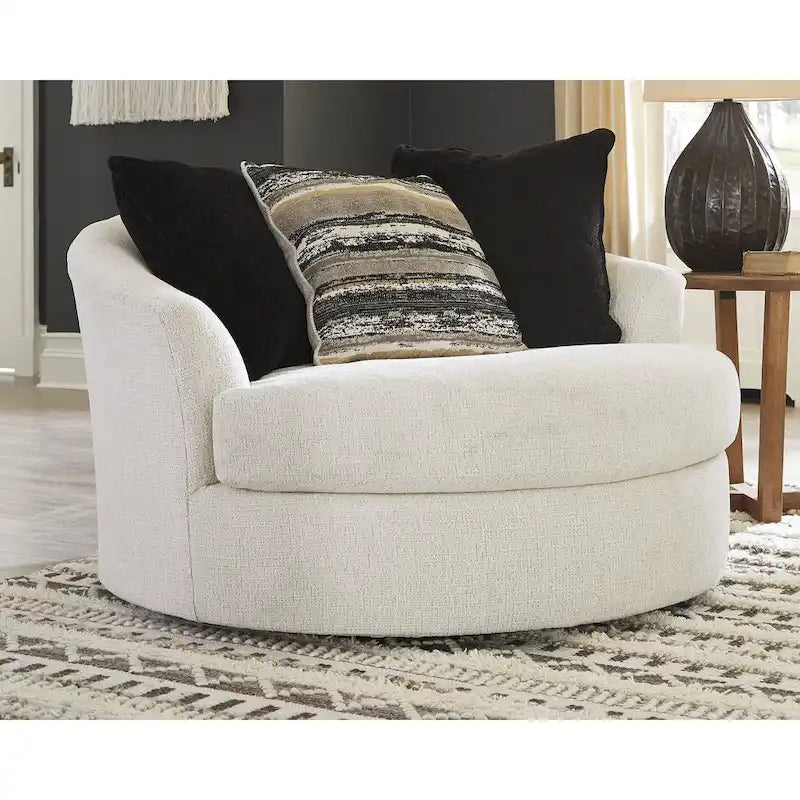 Fauteuil pivotant rond surdimensionné Signature Design by Ashley Cambri White - 58 larg. x 54 prof. x 39 haut. (po)