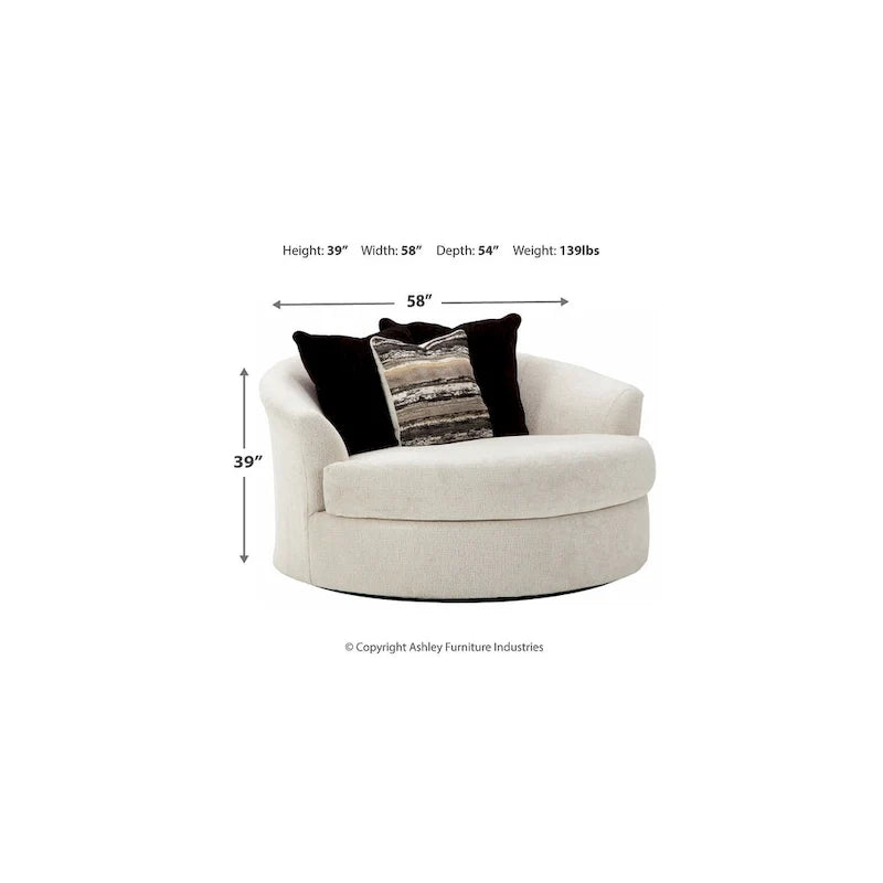 Signature Design by Ashley Cambri White Oversized Round Swivel Chair - 58W x 54D x 39H