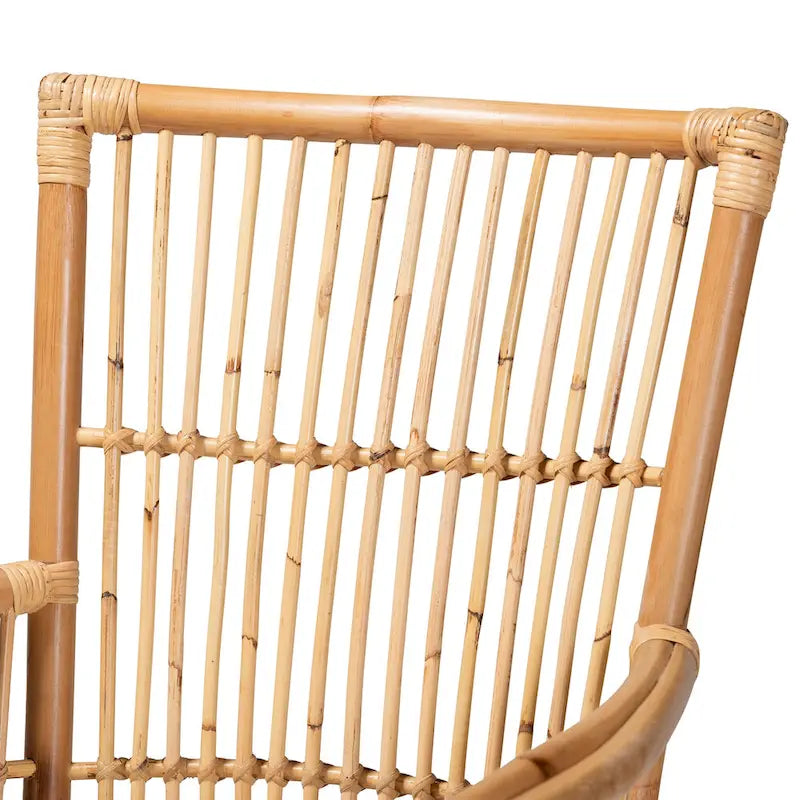 Rose Bohemian styled Upholstered Rattan Armchair-White/Natural Brown