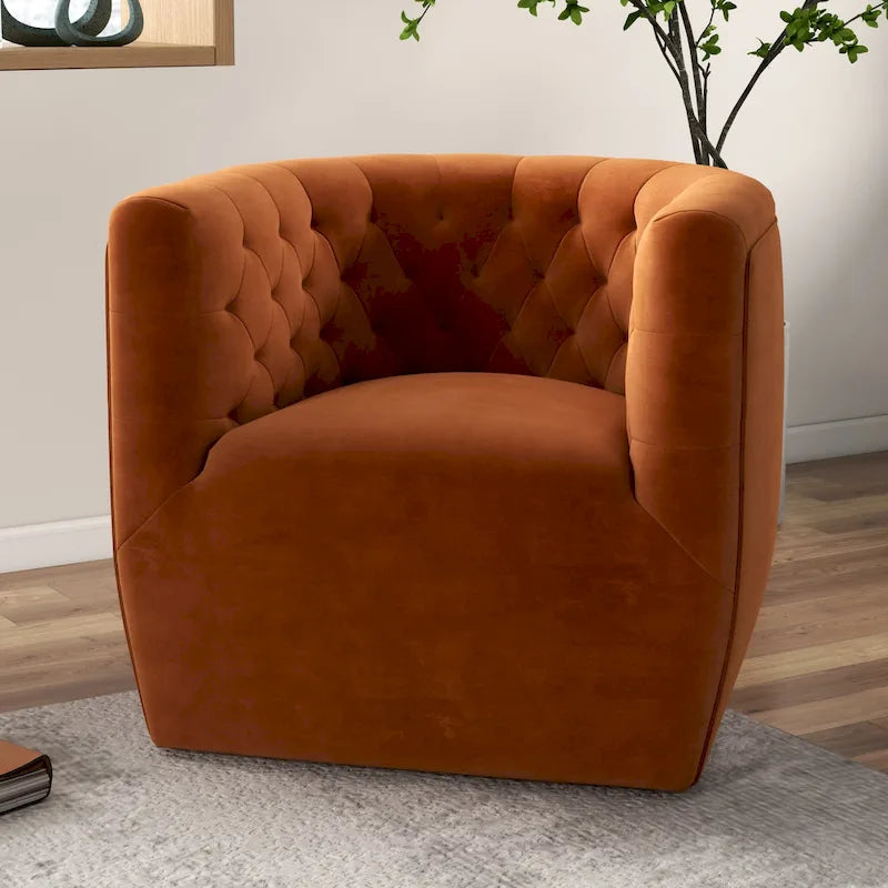 Luxor Mid-Century Modern Comfy Burnt Orange Velvet Swivel Accent Chair