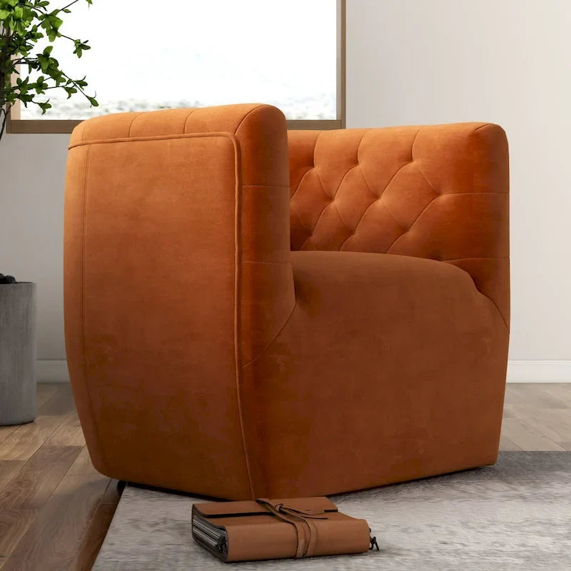 Luxor Mid-Century Modern Comfy Burnt Orange Velvet Swivel Accent Chair