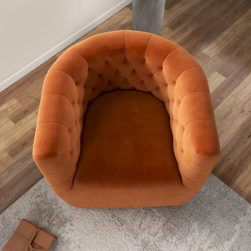Luxor Mid-Century Modern Comfy Burnt Orange Velvet Swivel Accent Chair