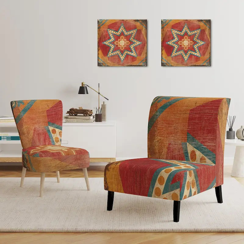 Designart Fauteuil d'appoint bohème chic rembourré motif carreaux marocains orange - Fauteuil