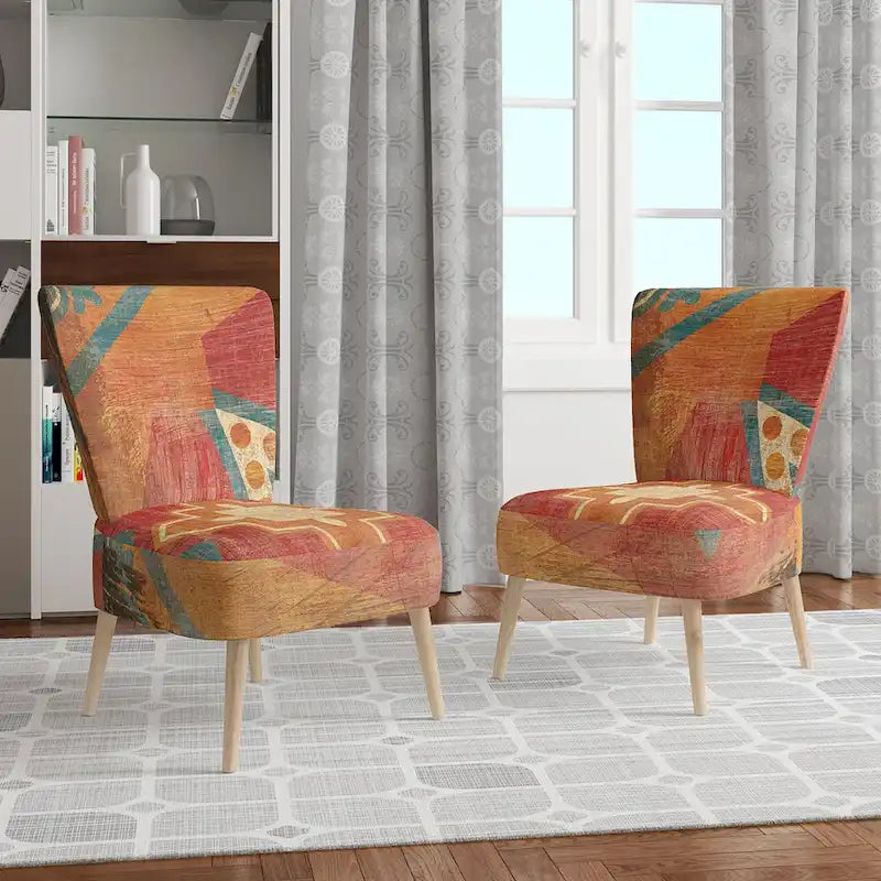 Designart Moroccan Orange Tiles Collage I Upholstered Bohemian Chic Accent Chair - Arm Chair