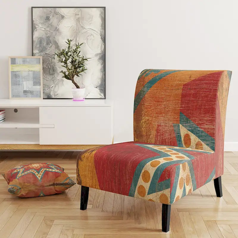 Designart Fauteuil d'appoint bohème chic rembourré motif carreaux marocains orange - Fauteuil