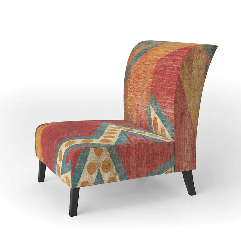 Designart Fauteuil d'appoint bohème chic rembourré motif carreaux marocains orange - Fauteuil