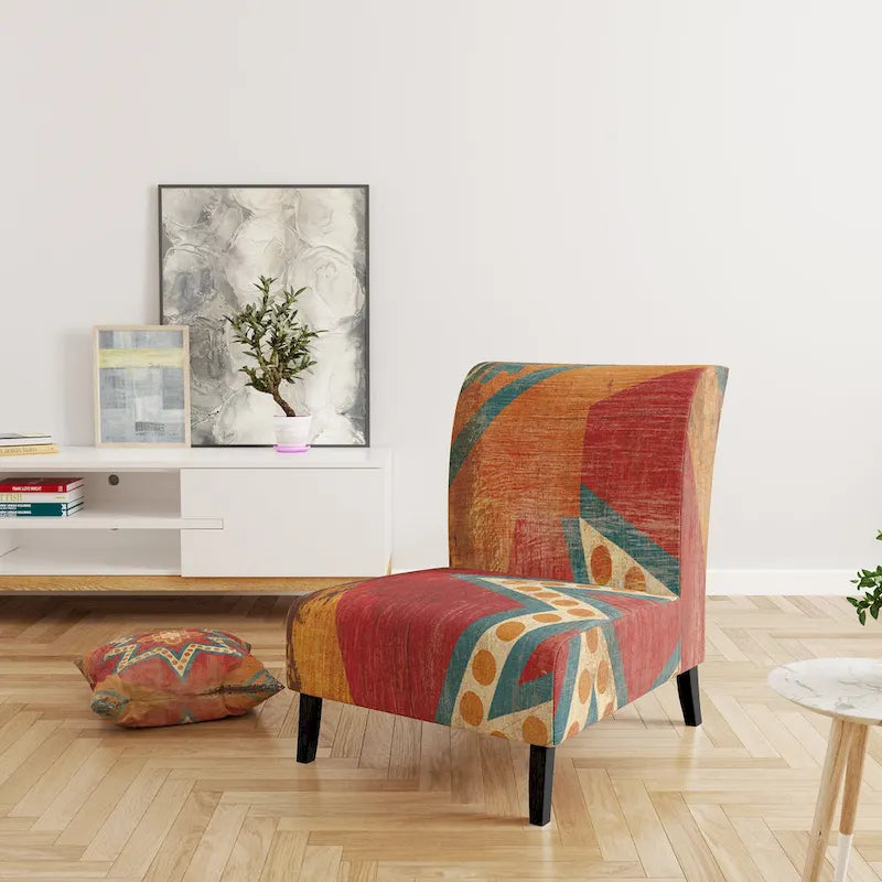 Designart Fauteuil d'appoint bohème chic rembourré motif carreaux marocains orange - Fauteuil
