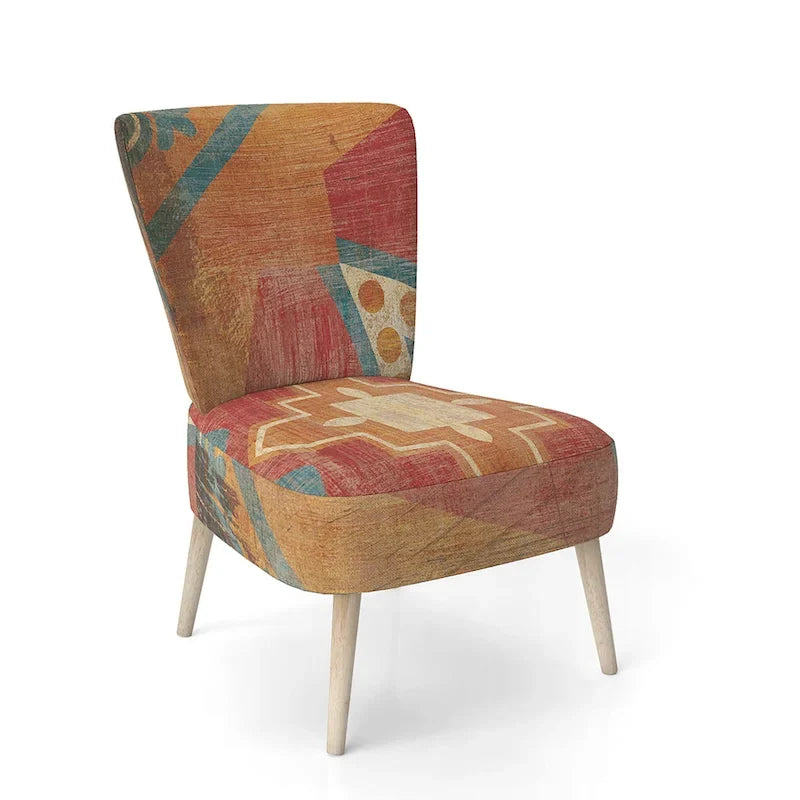 Designart Fauteuil d'appoint bohème chic rembourré motif carreaux marocains orange - Fauteuil