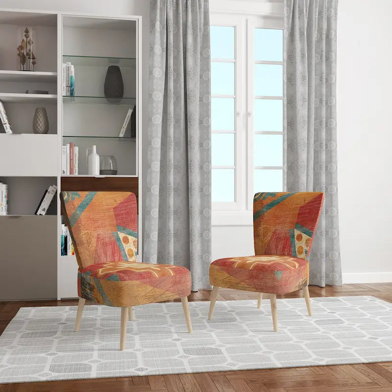 Designart Fauteuil d'appoint bohème chic rembourré motif carreaux marocains orange - Fauteuil