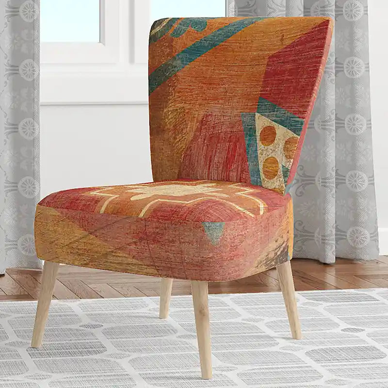 Designart Fauteuil d'appoint bohème chic rembourré motif carreaux marocains orange - Fauteuil