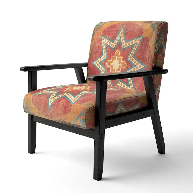 Designart Fauteuil d'appoint bohème chic rembourré motif carreaux marocains orange - Fauteuil