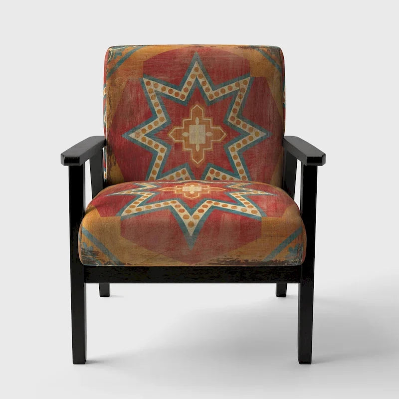 Designart Fauteuil d'appoint bohème chic rembourré motif carreaux marocains orange - Fauteuil