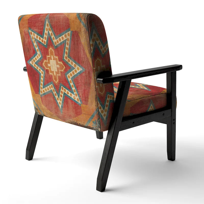 Designart Fauteuil d'appoint bohème chic rembourré motif carreaux marocains orange - Fauteuil