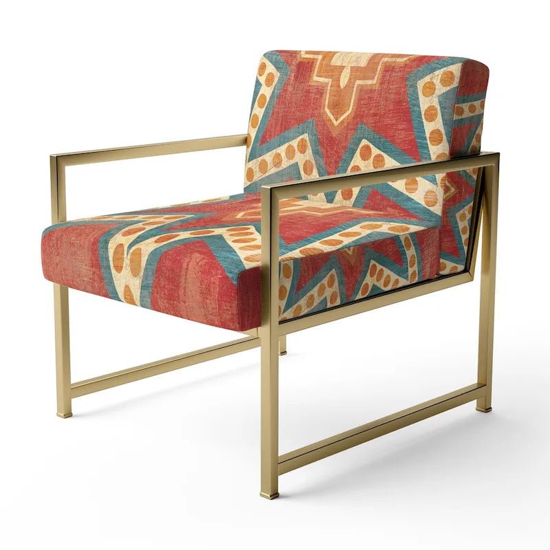 Designart Fauteuil d'appoint bohème chic rembourré motif carreaux marocains orange - Fauteuil
