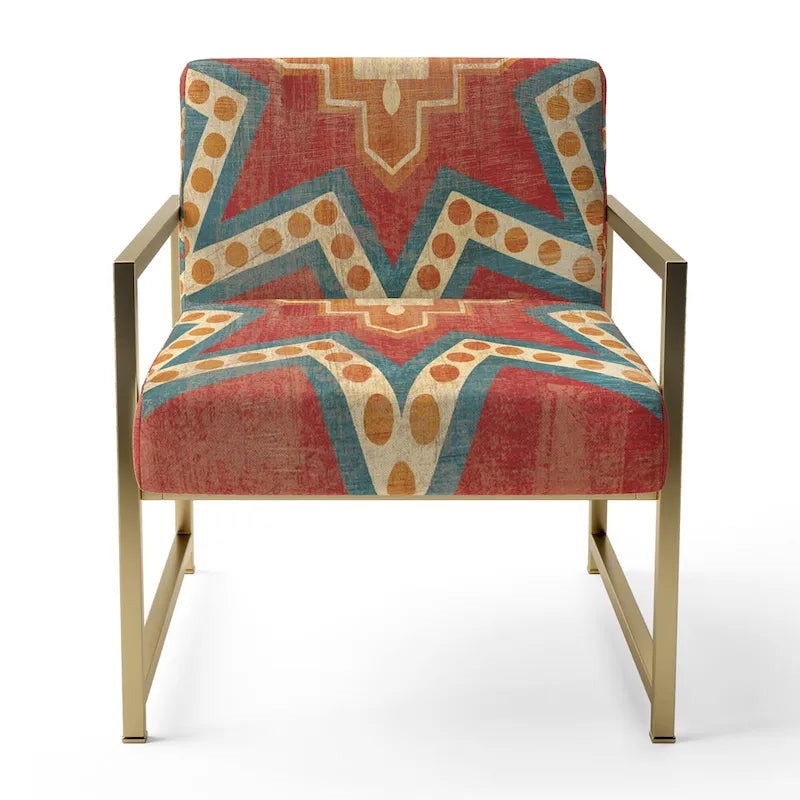 Designart Fauteuil d'appoint bohème chic rembourré motif carreaux marocains orange - Fauteuil