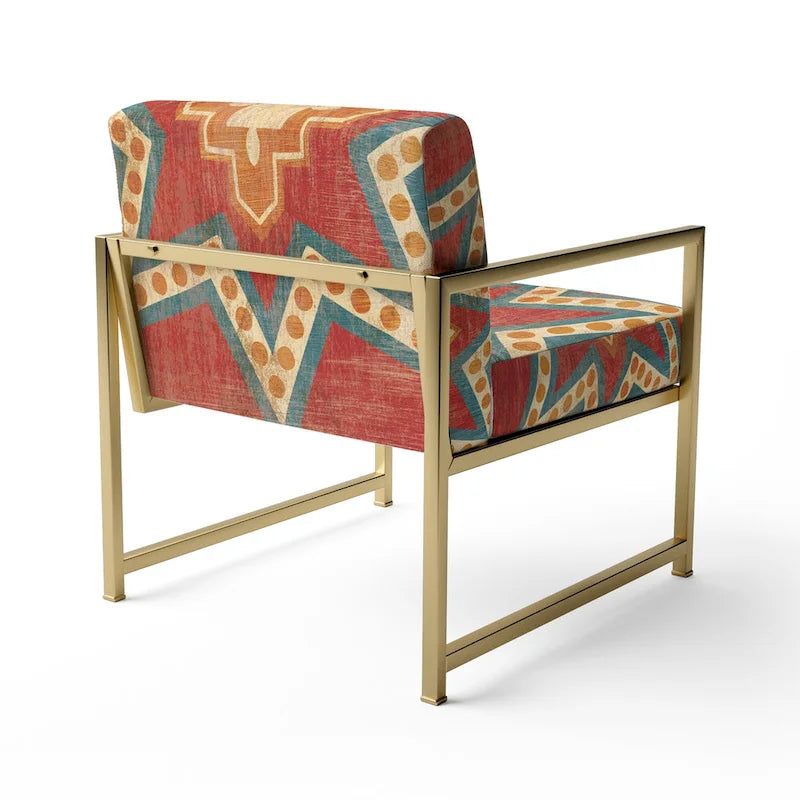 Designart Fauteuil d'appoint bohème chic rembourré motif carreaux marocains orange - Fauteuil