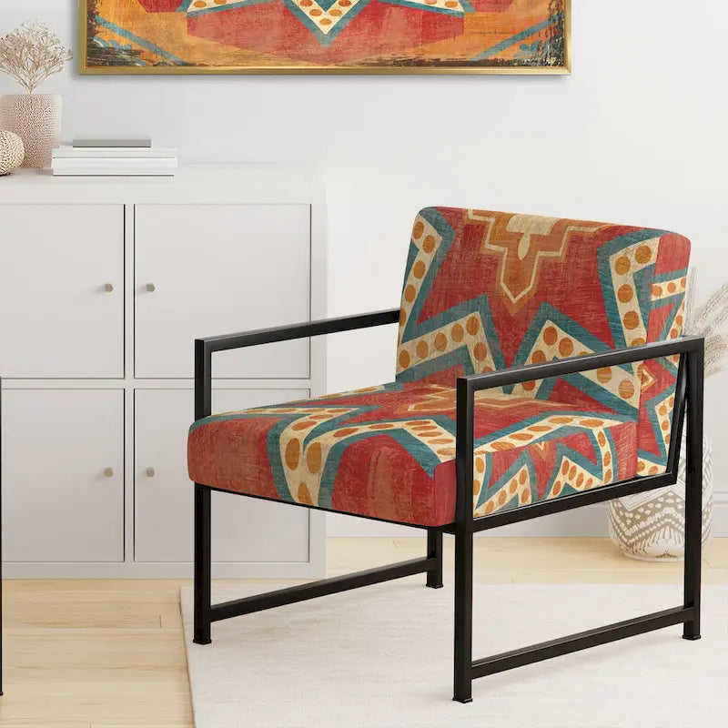 Designart Fauteuil d'appoint bohème chic rembourré motif carreaux marocains orange - Fauteuil