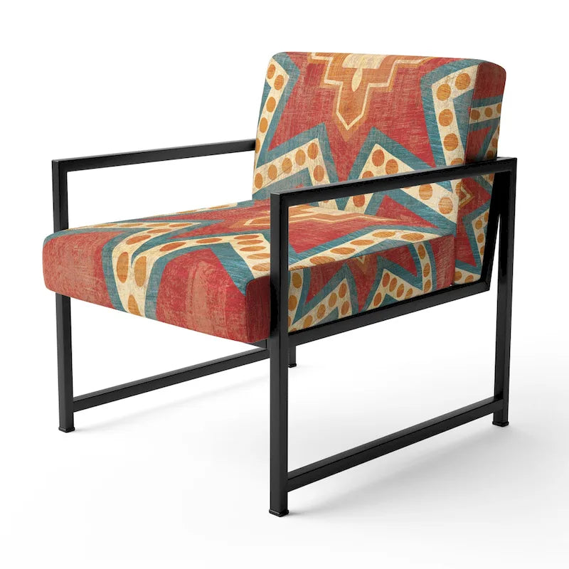 Designart Fauteuil d'appoint bohème chic rembourré motif carreaux marocains orange - Fauteuil