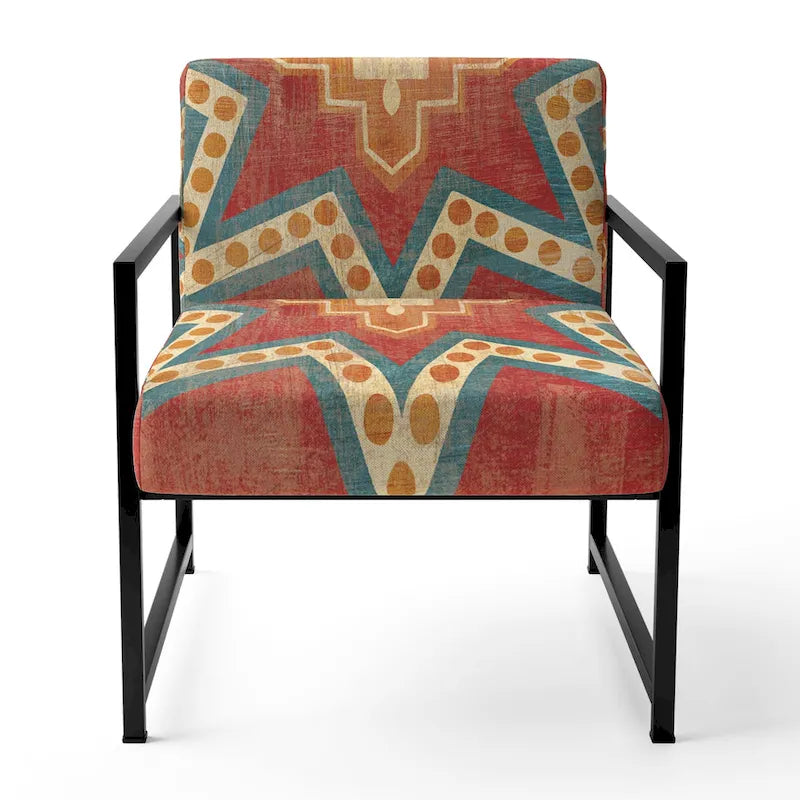 Designart Fauteuil d'appoint bohème chic rembourré motif carreaux marocains orange - Fauteuil