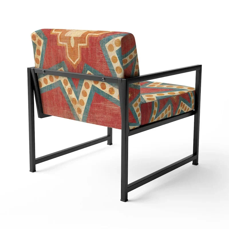 Designart Fauteuil d'appoint bohème chic rembourré motif carreaux marocains orange - Fauteuil