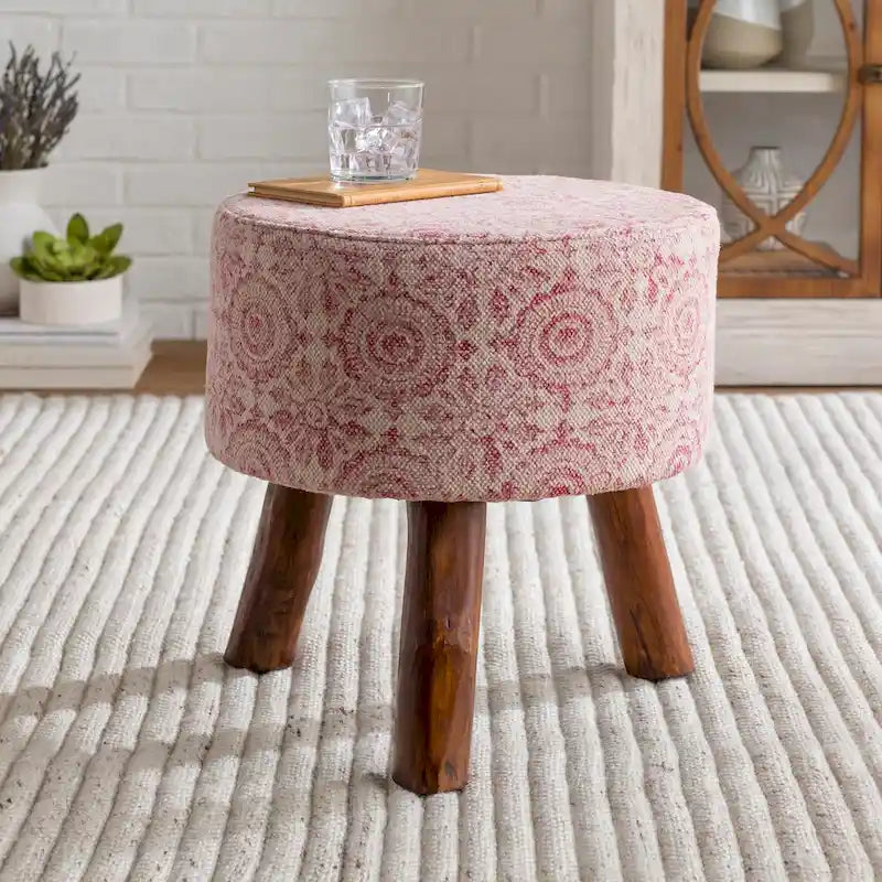 Tabouret en bois de style bohème rose Shantanu