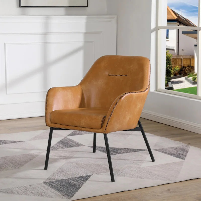 Fauteuil d'appoint Brooks en similicuir avec surpiqûres et pieds noirs