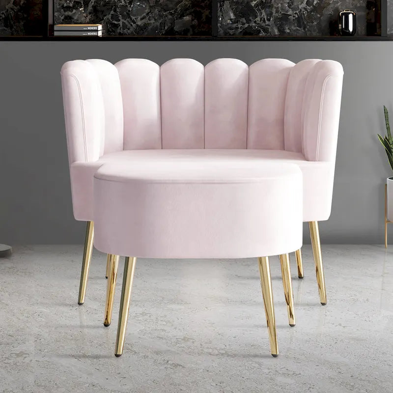 CraftPorch Luxurious Velvet Upholstered Accent Chair with Stool