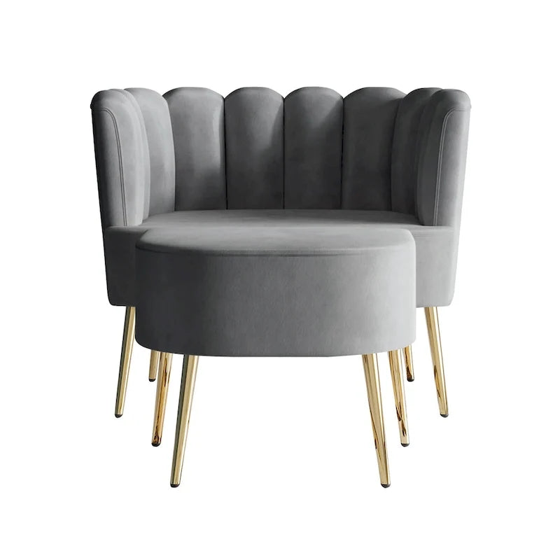 CraftPorch Luxurious Velvet Upholstered Accent Chair with Stool