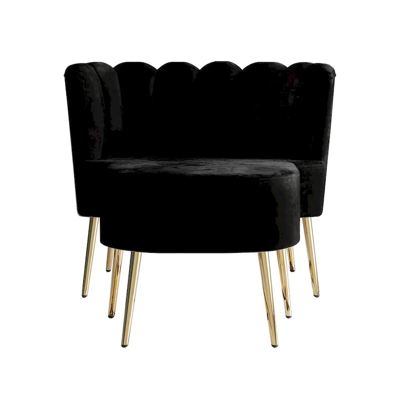 CraftPorch Luxurious Velvet Upholstered Accent Chair with Stool