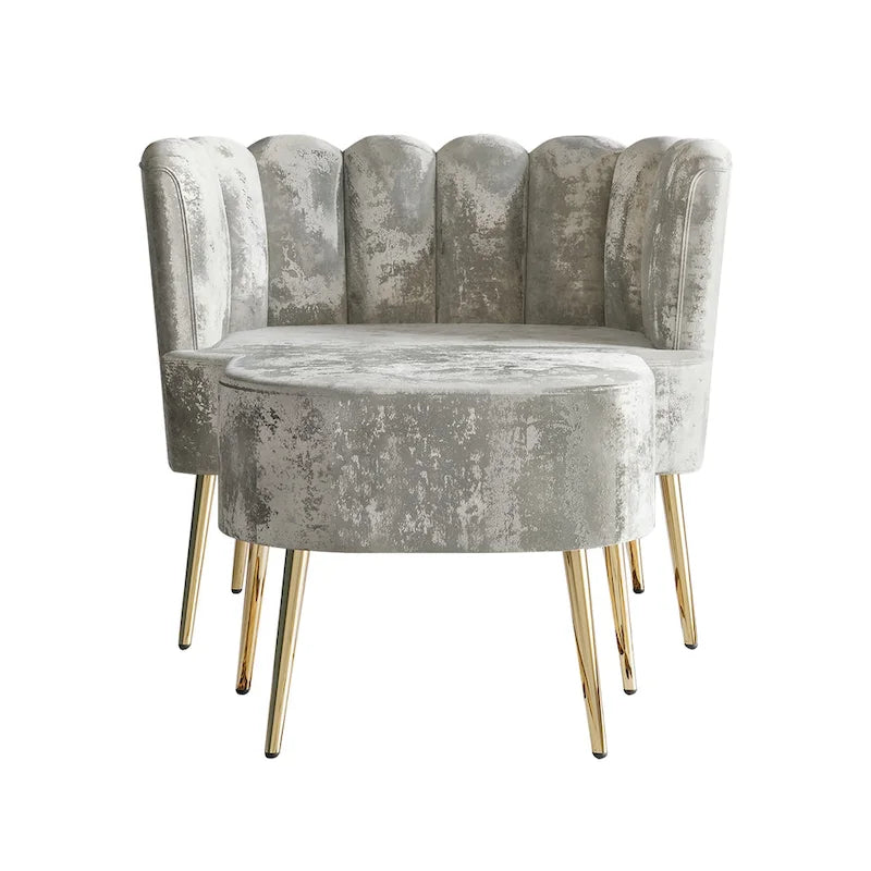 CraftPorch Luxurious Velvet Upholstered Accent Chair with Stool