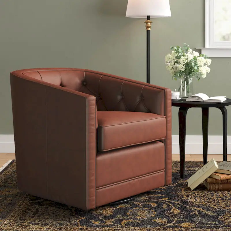 Fauteuil pivotant en cuir pleine fleur Walsh