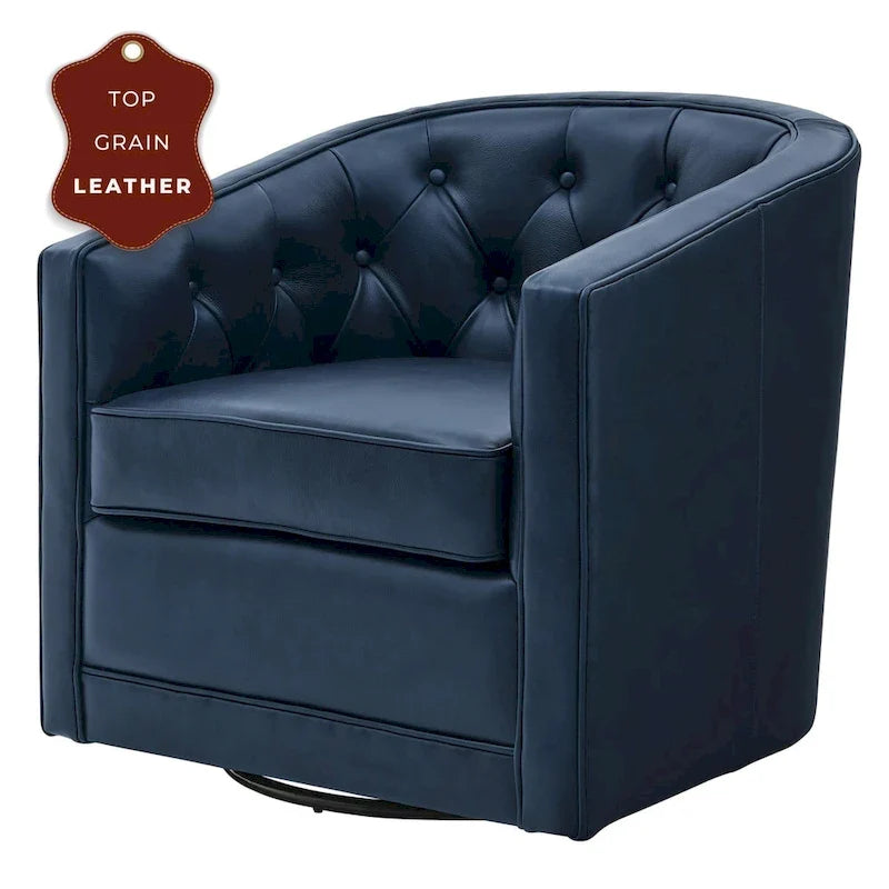 Fauteuil pivotant en cuir pleine fleur Walsh