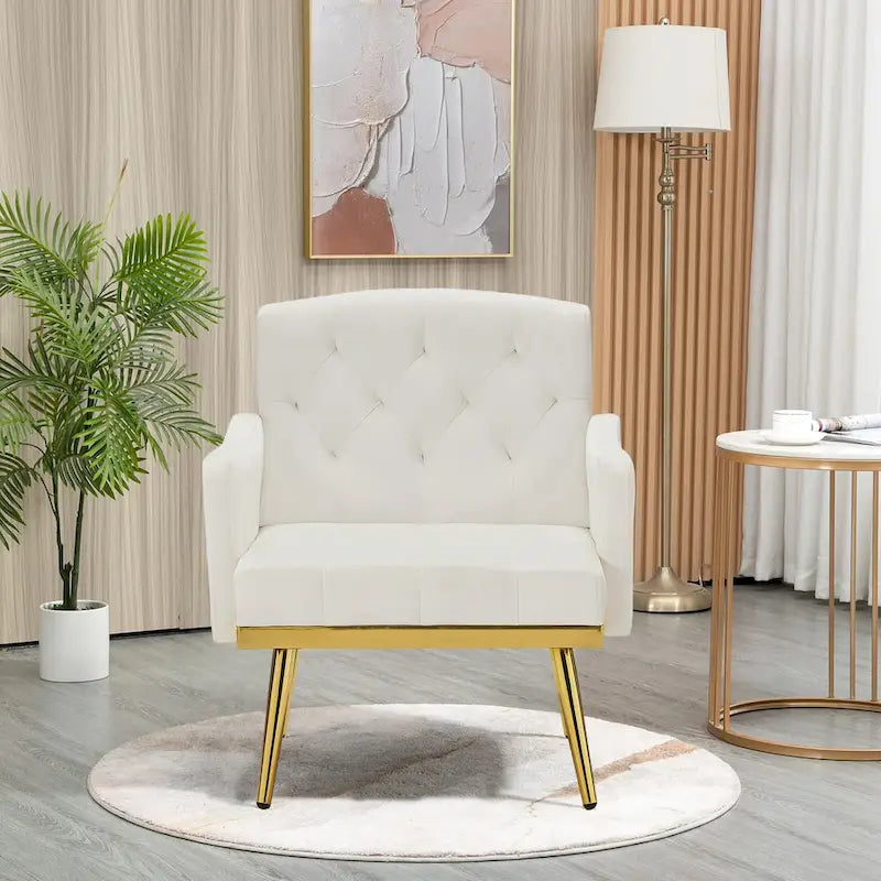 Fauteuil d'appoint en velours, fauteuil rembourré capitonné confortable, pieds dorés - 28,7 l